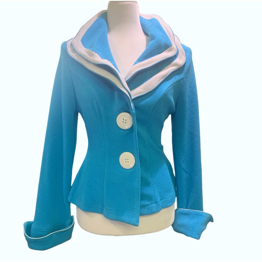 Peoria Emporium Vintage 1960’s Turquoise Jacket Wire Trim Whimsical RARE Size M
